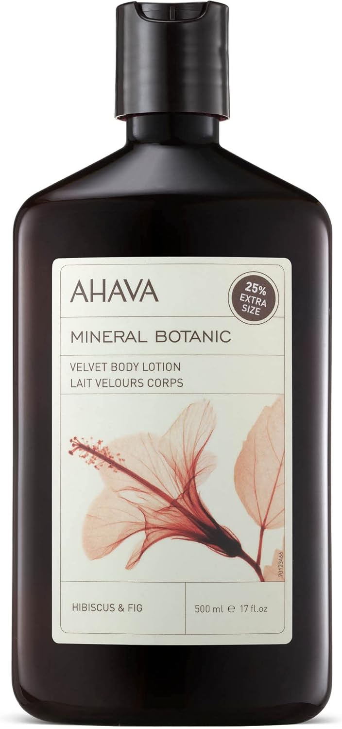 AHAVA Mineral Botanic Velvet Body Lotion, Hibiscus & Fig, Washes Away Dirt and Impurities, Relaxes, Enriched with Exfoliating Hibiscus with Malic & Citric Acid, Fig & Exclusive Osmoter, 17 fl.oz