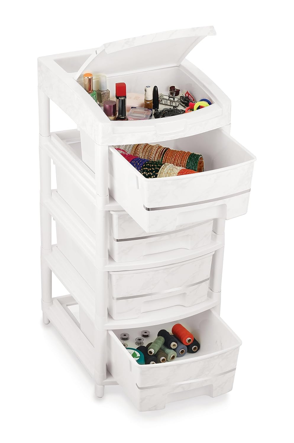 Liza Orry 4-Layer Plastic Modular Drawer White Large Multipurpose