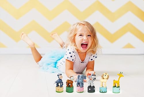 Miniatura 9 de small foot 7924 Animales bailarines de madera África, juego de 6, figuras que se mueven y se balancean cuando se presiona la base, grandes piezas de