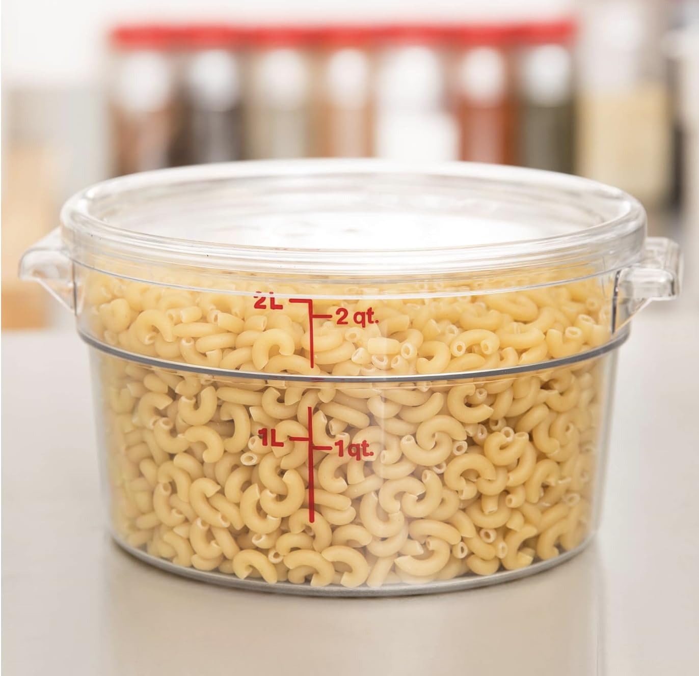 Récipient de conservation alimentaire rond transparent de 2 l avec couvercle, polycarbonate de qualité commerciale, empilable pour cuisine et restaurant
