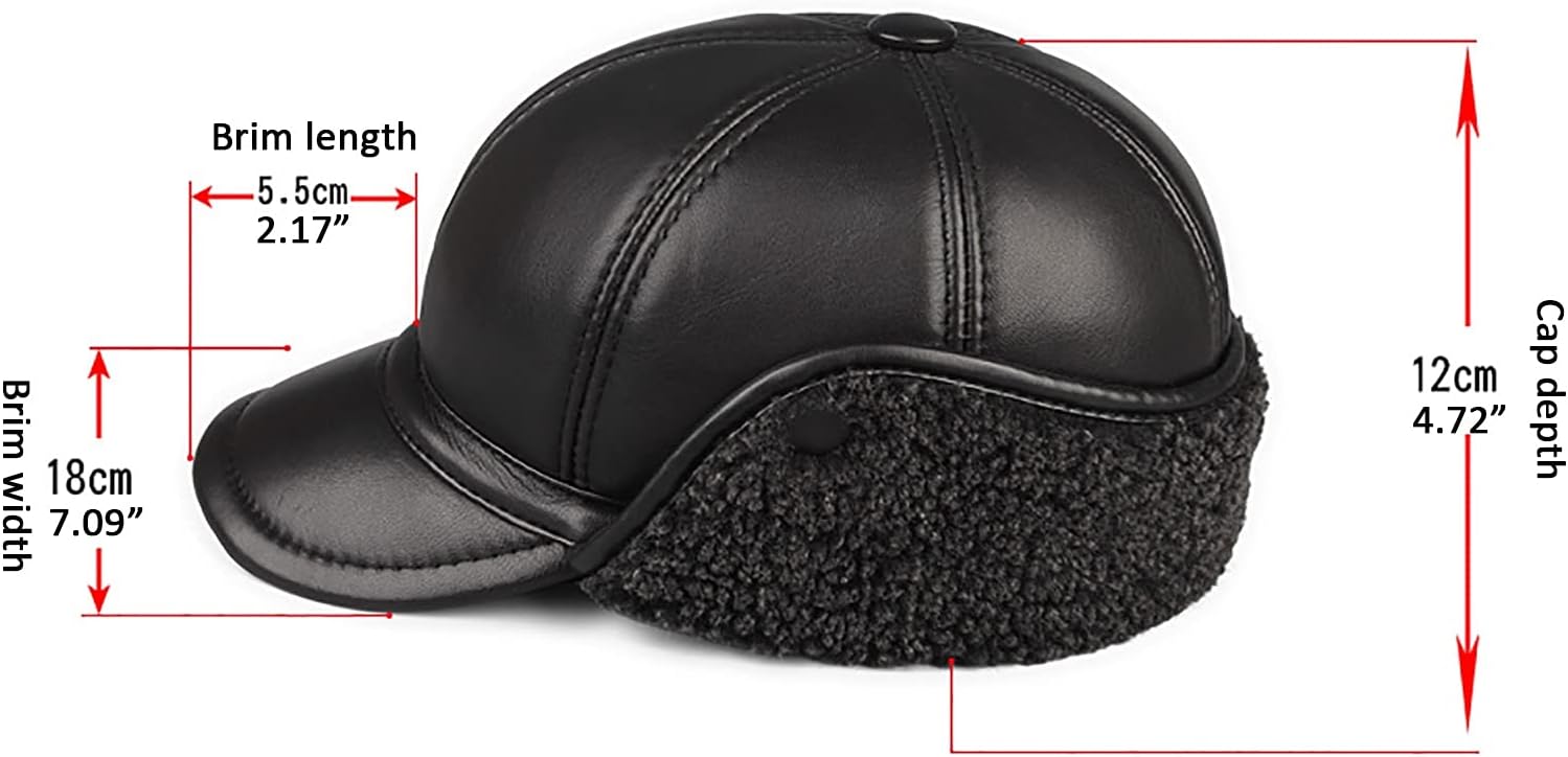 Winter Hats,Bomber Hat Mens Bomber Hat with Earflap Baseball Cap Thermal Faux Fur Lined Trapper Trooper Hat Winter,Black-7-7 1/8