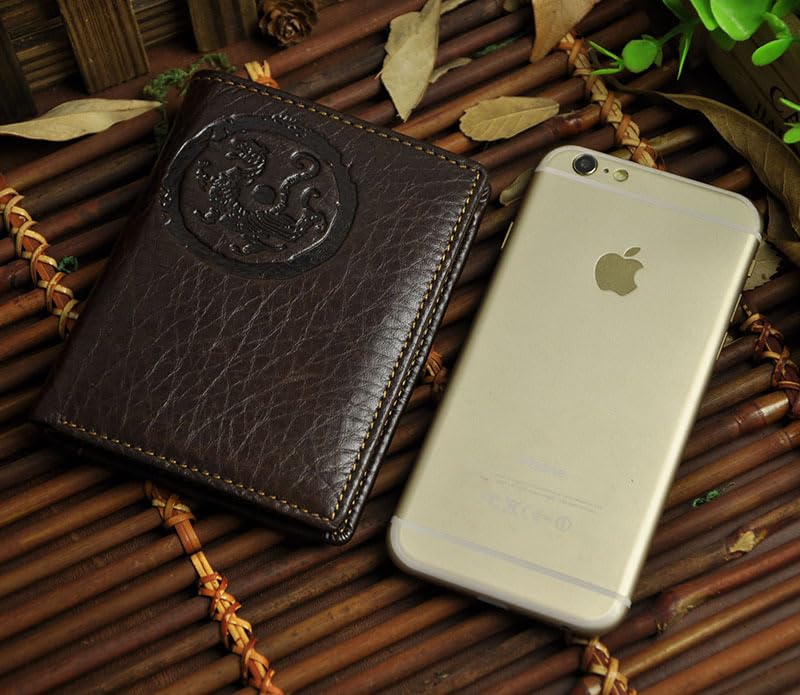 Vintage Mens Genuine Leather Wallet RFID Protection Double Fold Embossed Design Daily Travel Use (Coffee)4
