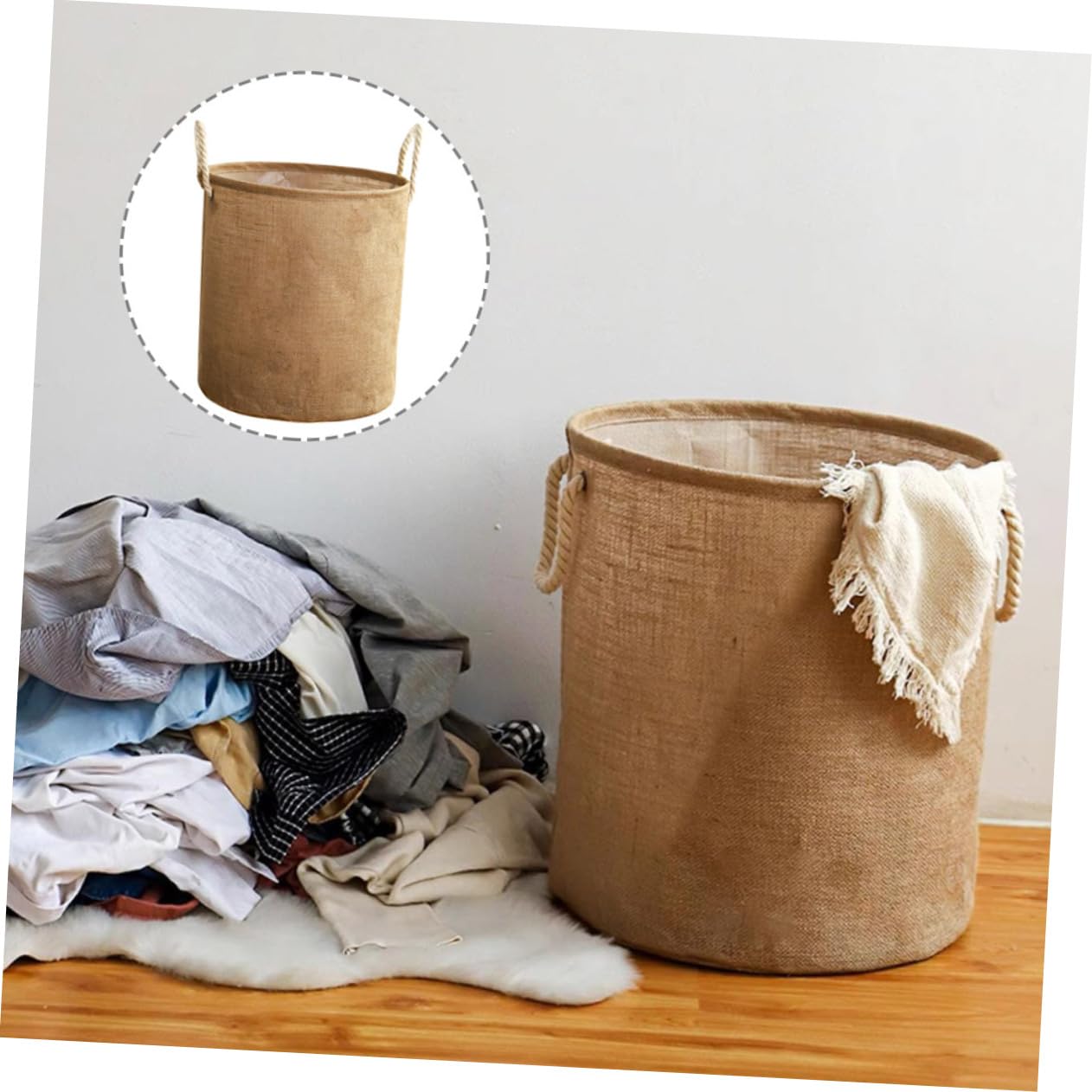 Schmutzwäschekorb Groß aus Jute und Baumwollseil Braun