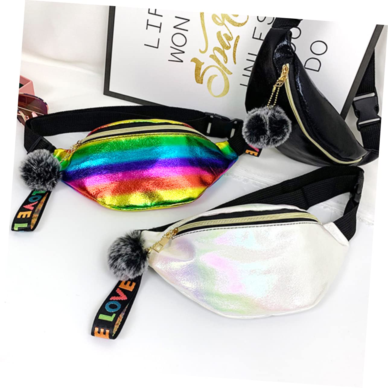 FOMIYES Holographic Chest Pack with Waistband Shiny PU Leather Fanny Pack for Outdoor Activities Versatile Crossbody Bag for Women and Men Color Options
