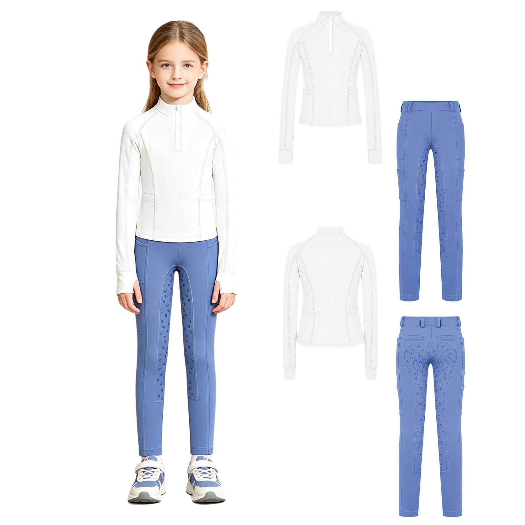 Bambina Reitbekleidung Mädchen Hemd Mit Reißverschluss Halb Training Turnhemd Und Reitbreeches Sportanzug Latino