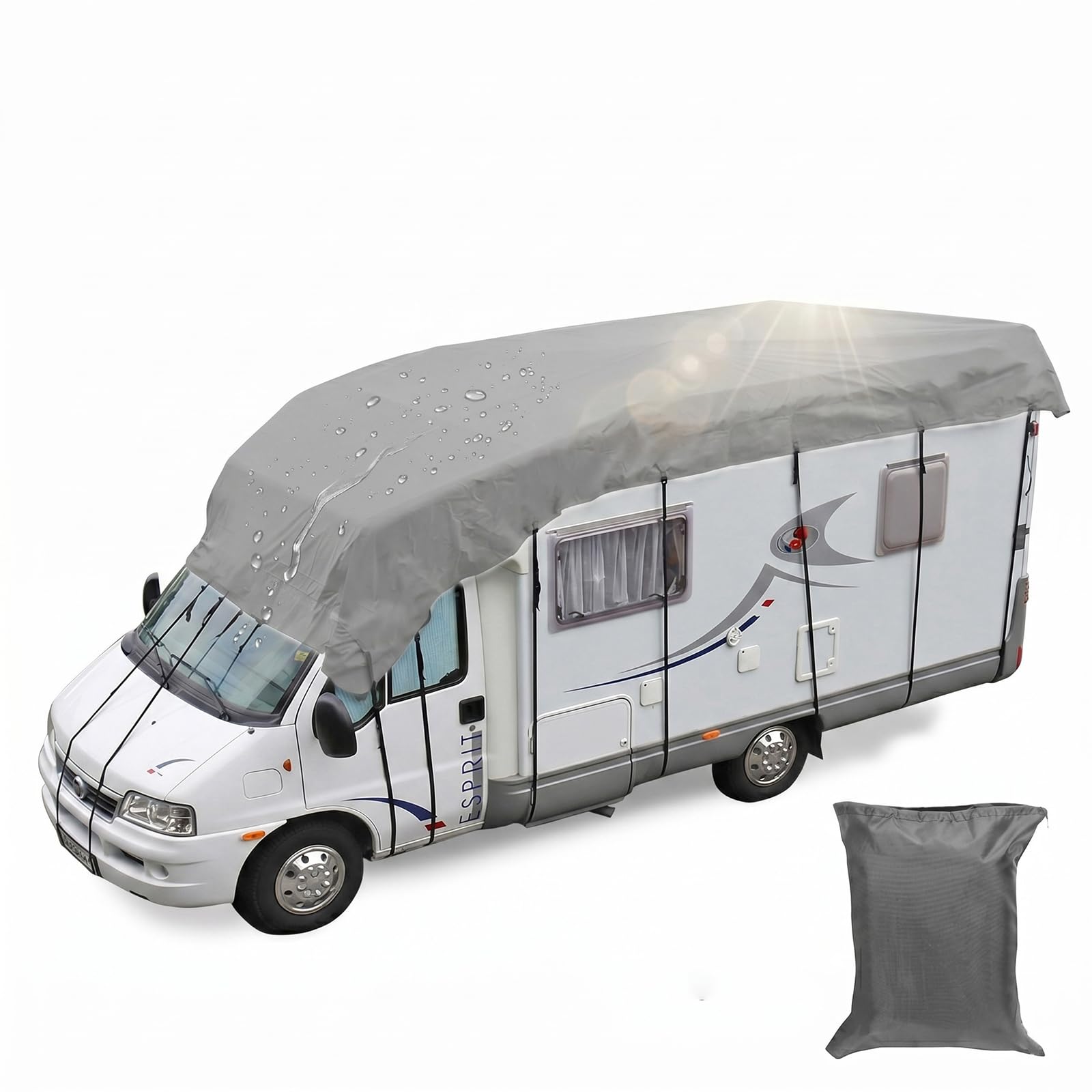 LDIW Wohnwagen Schutzdach Wasserdicht, Wohnmobil-Dachabdeckung Regenschutz, 420D Oxford Outdoor Wohnwagenplane Winterfest, Allwetter Camper Wohnmobilschutzhülle,Grau,8.5 * 3M Fits 26to29 ft