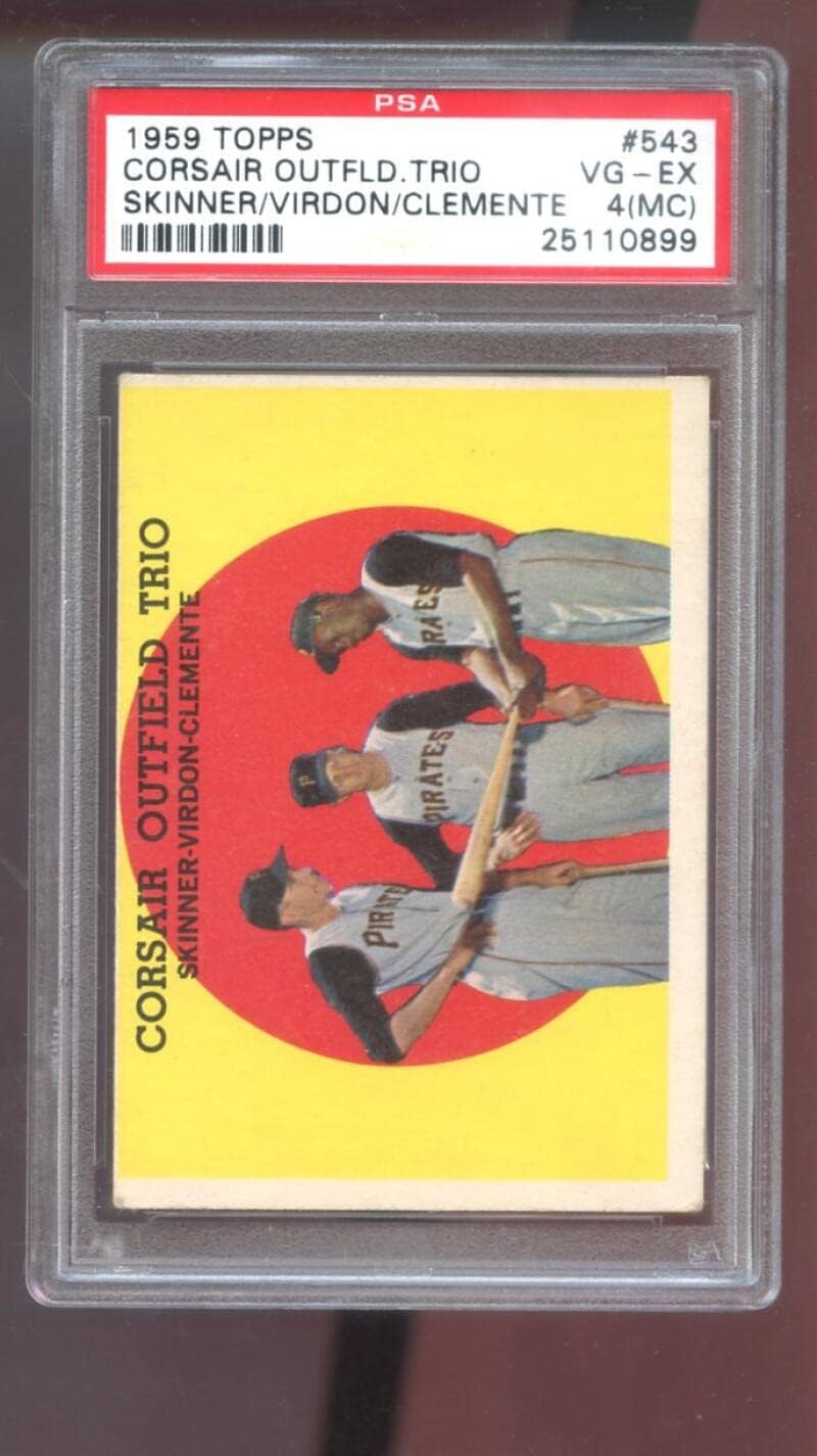 1959 Topps #543 Corsair Outfield Trio Roberto Clemente Bob Skinner Bill Virdon PSA 4 (MC) Graded Baseball Card MLB Pittsburgh Pirates