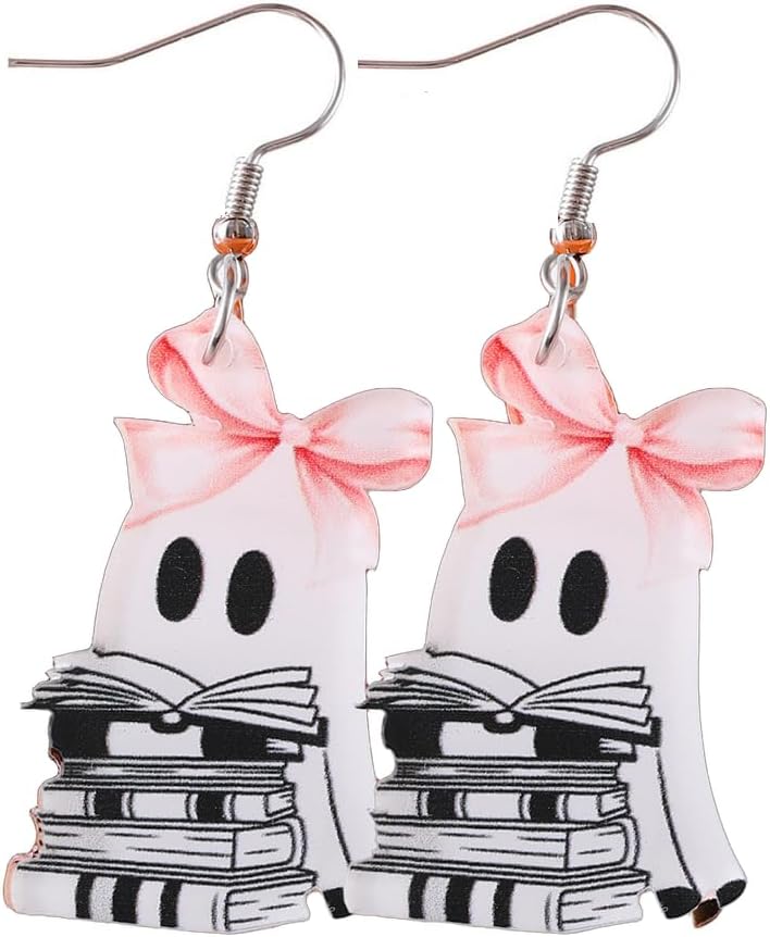 Cute Ghost Bowknot Drop Earrings Shinning Halloween Bow Pumpkin Flower Books Acrylic Dangle Earrings Holiday Costume Party Jewelry Festival Gifts