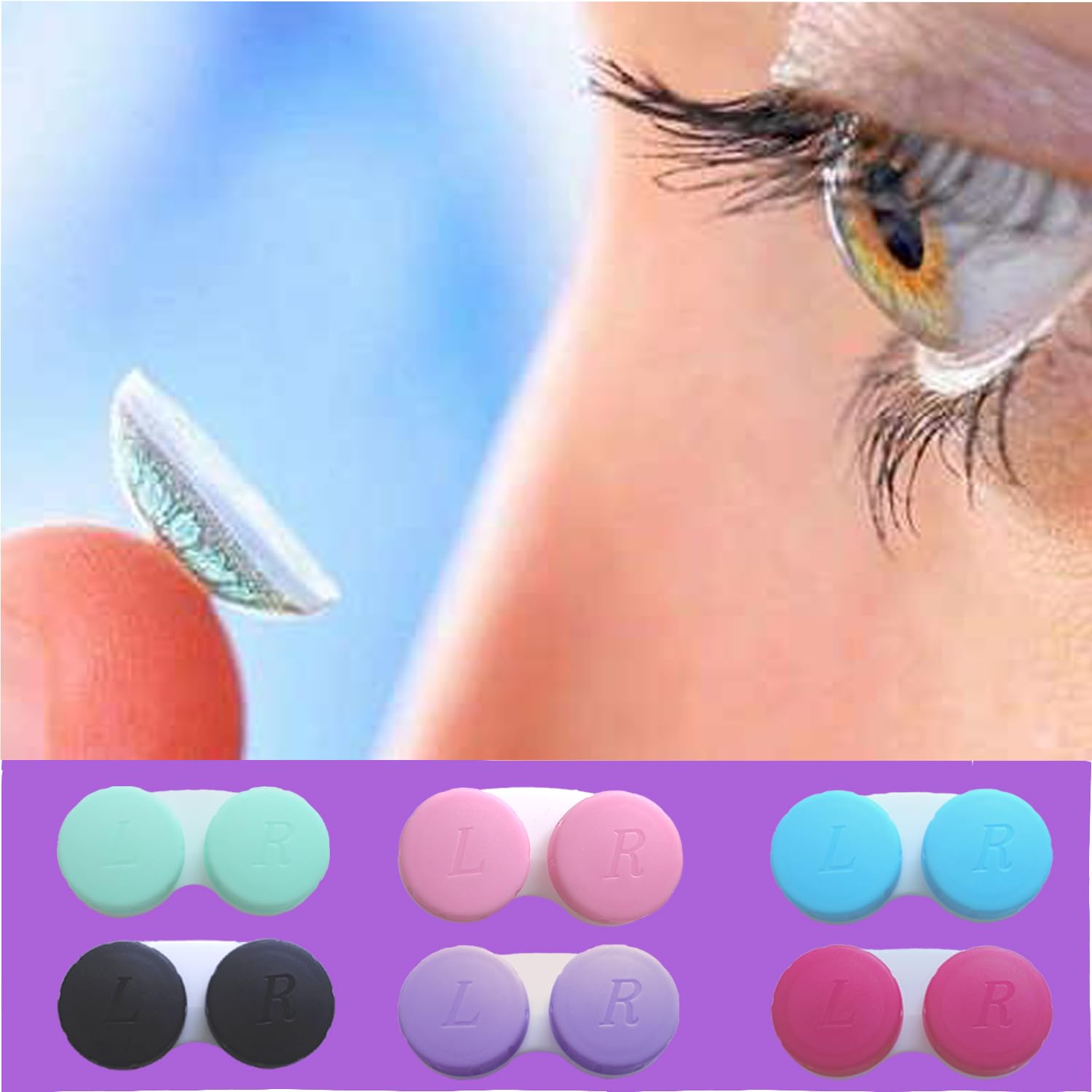 Paquete de 12 estuches para lentes de contacto, caja de almacenamiento para lentes de contacto (rojo rosa)