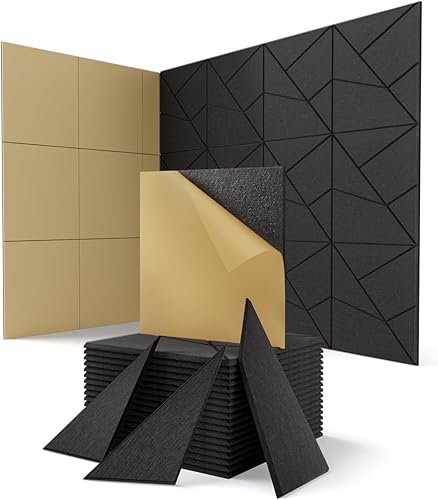 Miniatura 16 de Blcak - Paneles de pared acústicos decorativos insonorizados para habitación, paquete de 12 azulejos autoadhesivos de absorción de sonido y Paquete