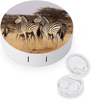 Zebras on South Africa Contact Lens Case with Cleaner Washer Portable Contact Lens Holder Box with Mirror Tweezers Remover Tool Solution Bottle for Daily Makeup Office