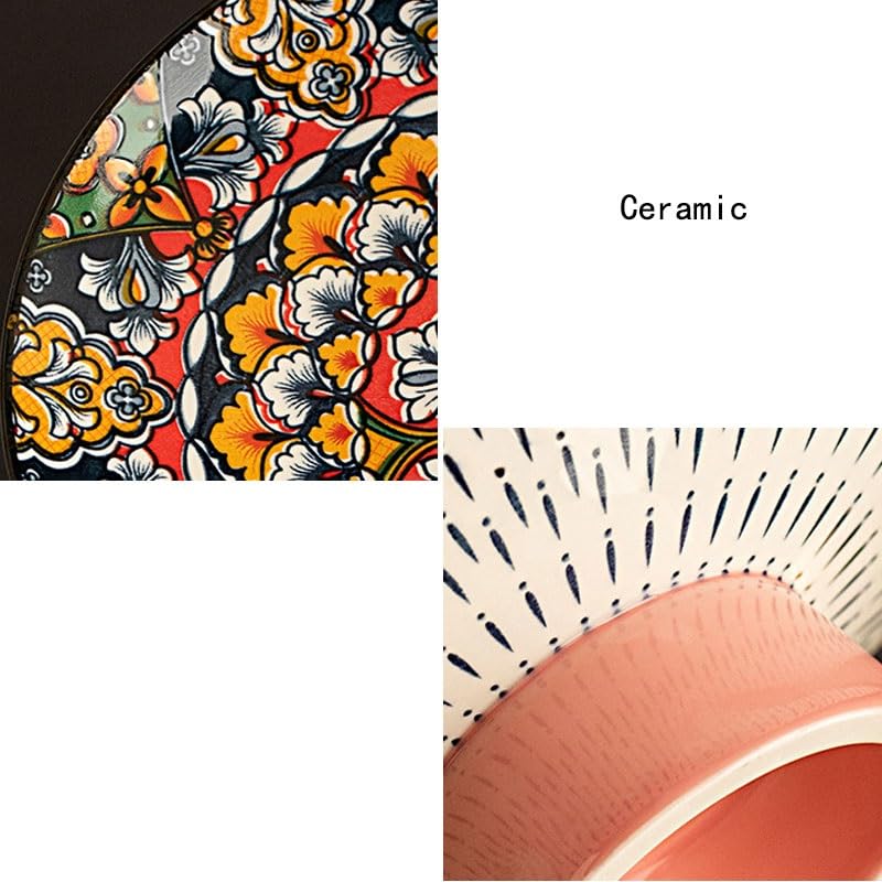 talerz na owoce, Retro podszkliwnie malowany ceramiczny talerz z wysokimi nogami i przekąskami, suszonymi owocami, herbatą wypiekami(Style5)