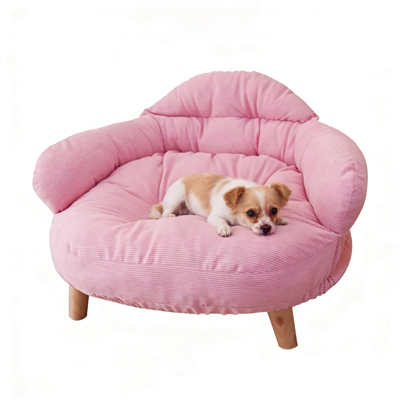 M.J COMFY-LIFE Pet Bed with Sturdy Wooden Legs for Cats and Small Dogs Elevated Sofa Chair with Removable Washable Cushion Non-Slip Base Ideal for Indoor Use All Season (Pink)