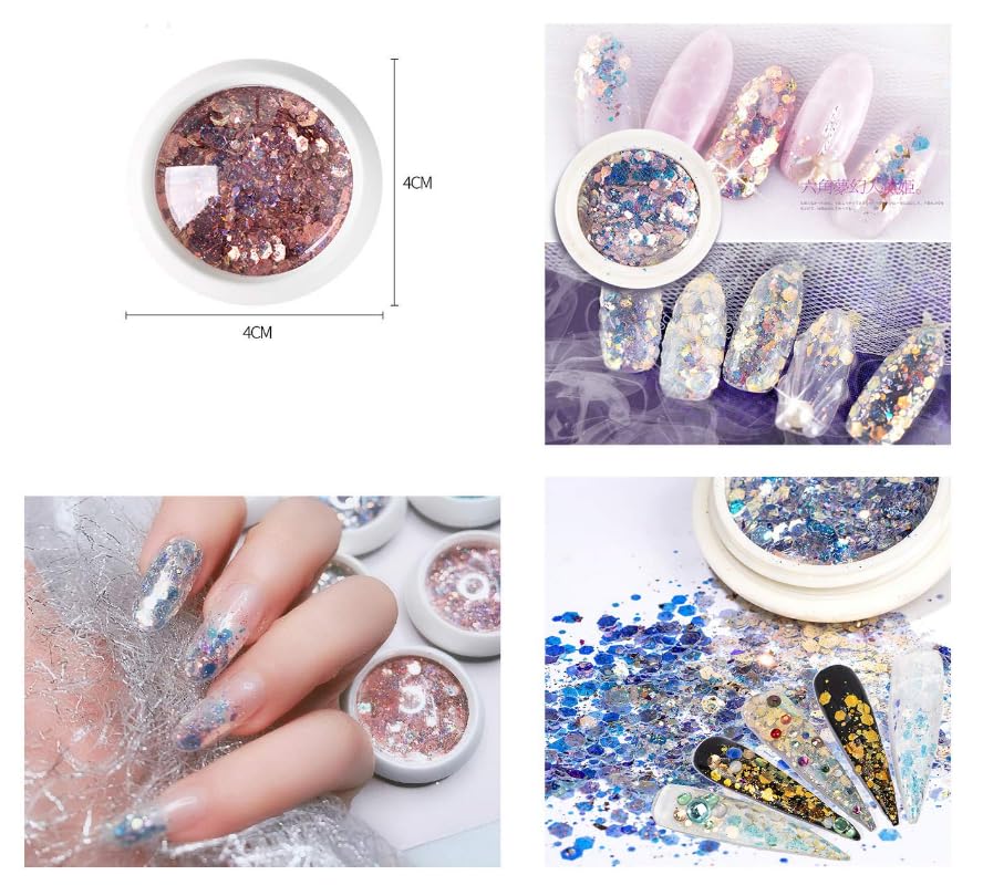 Nail Art Gradient Glitter Magic Color Changing Laser Thin Sequins Mixed Mirror Hexagon Shape Mermaid Flakes Spangles Palette Craft Glitters Holographic Manicure (8 PCSmailers) 1