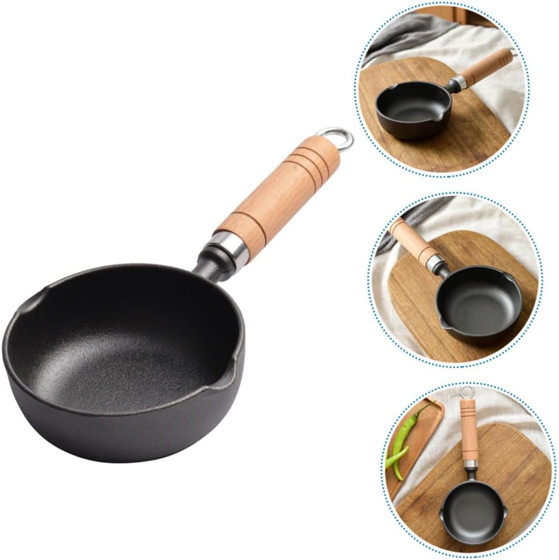 Wood Handle Mini Egg Frying Pan Cast Metal Butter Melting Pot