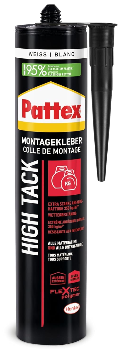 Pattex Montagekleber High Track, Kartusche, weiß, 6x 511g | Hochleistungs-Montagekleber mit starker Anfangshaftung – für schwerste Anwendungen