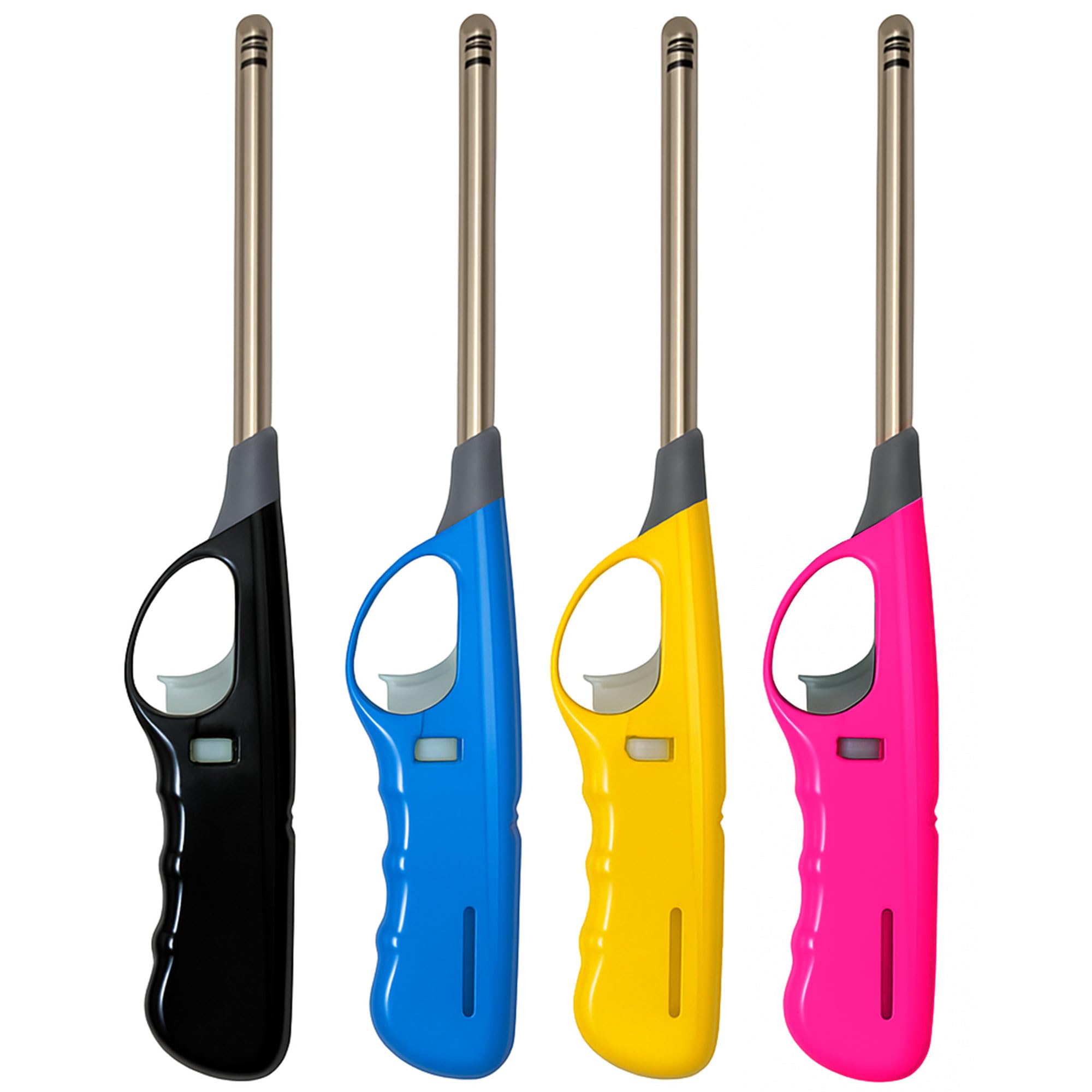 Bmlimited Multicolour Bml 4 Pack Candle Lighter Long Reach Utility Lighter Refillable Gas Lighter Windproof Bbq Lighter Adjustable Flame Safety Lock For Kitchen Stove Candles Fireplace Camping (Assorted Colours)