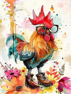 Axquilon Chicken Diamond Art Kits for Adults, Chicken with Glasses Diamond Painting Kits for Adult Beginners, 5D Round Full Drill Gem Art Painting for Adults DIY Crafts Kits 12x16 in
