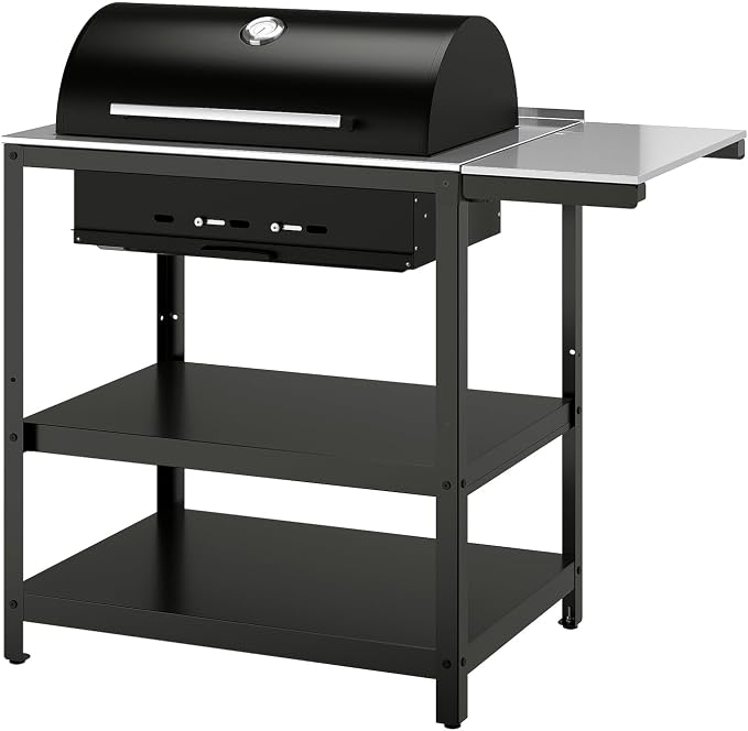 IKEA GRILLSKÄR Charcoal barbecue With Side Table 93x61x114 cm Stainless Steel
