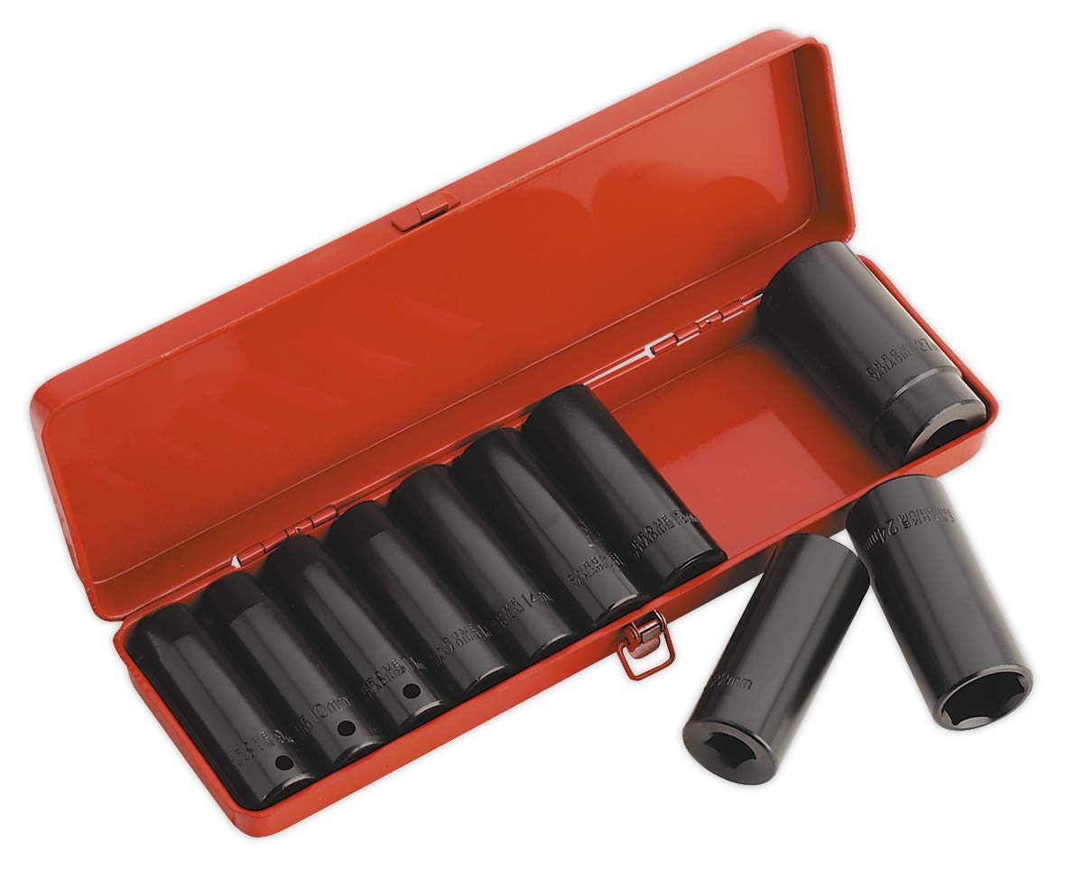 Sealey Black Ak58/11M Impact Socket Set 10Pc 1/2Sq Drive Deep Metric
