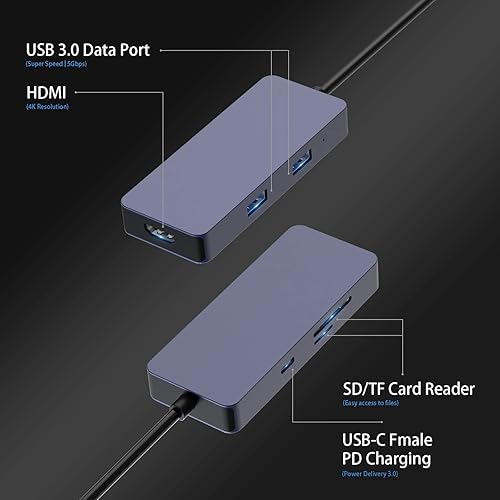 Miniatura 2 de Hub USB C, adaptador HOPDAY USB C Dongle para MacBook Pro/Air Ipad Pro, adaptador USB C a HDMI Multport 6 en 1, para laptop, Surface Pro 8 y más (4K
