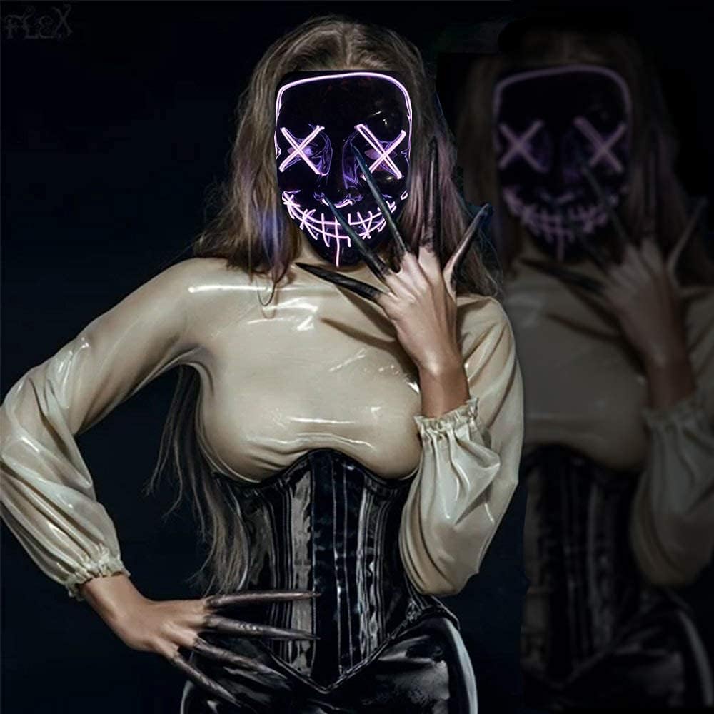 Poptrend Halloween Mask LED Light up Mask Blue Bundle with Purple for Festival Cosplay Halloween Costume Masquerade Parties