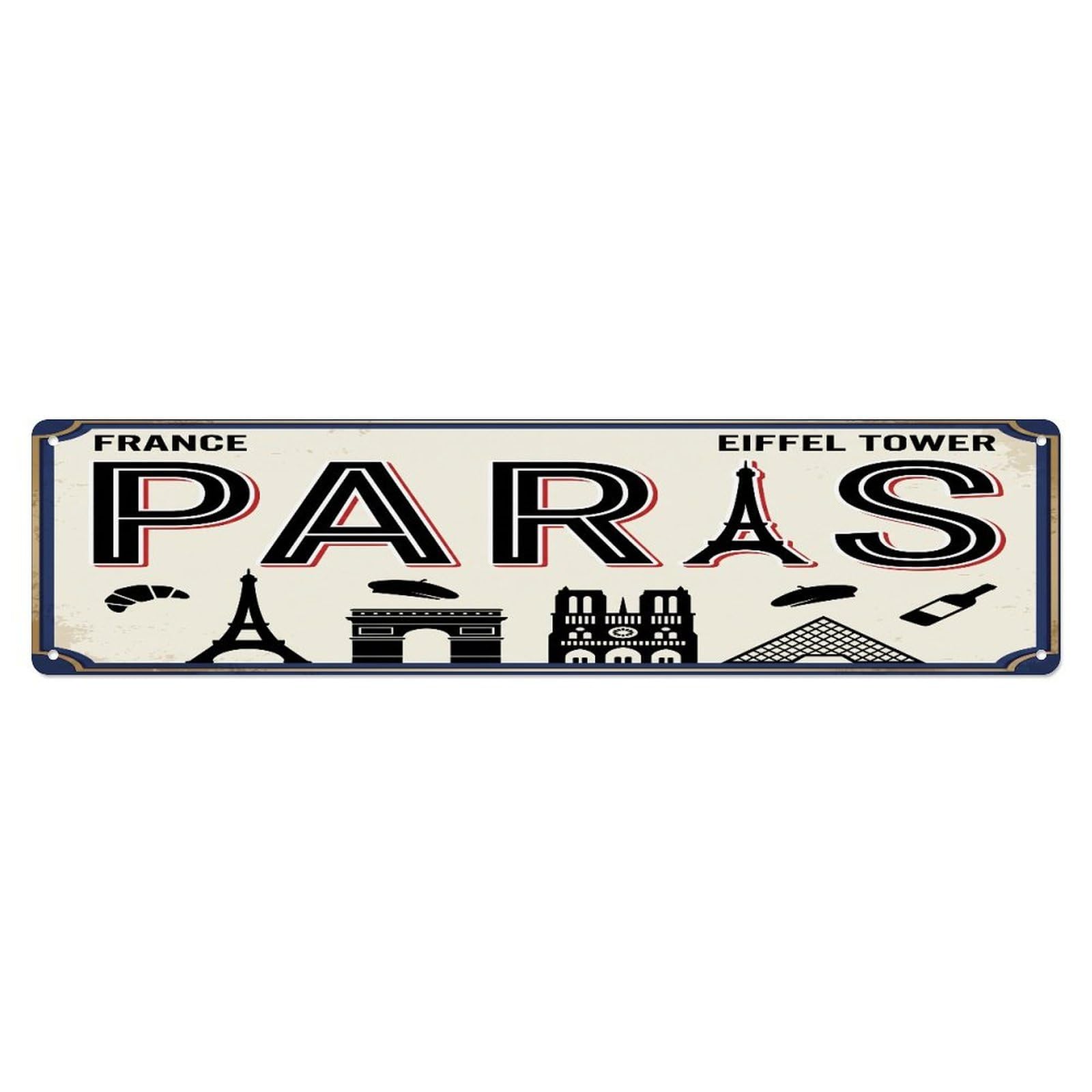 Tgrcjimh Style Metal Tin Sign Paris France Eiffel Tower Croissant