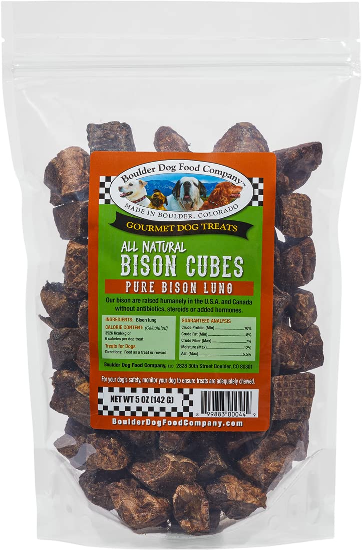 Bison Cubes Dog Treats - All Natural, Vet Approved, Single Ingredient, Grain Free, Healthy & Nutritious Treats for Dogs (Bison Lung, 5oz)