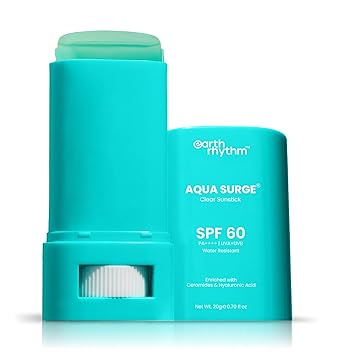 Earth Rhythm Aqua Surge Hyaluronic Sunscreen Stick SPF 60, PA++++ UVA/UVB Protection With Hyaluronic Acid & Ceramides For Hydration, Lightweight, No White Cast Sunscreen For Dry Skin - 20g - image, photos
