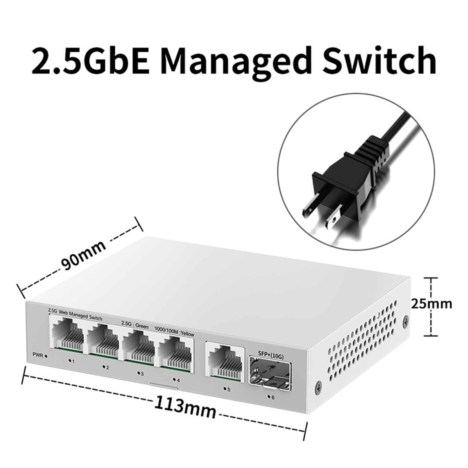 Przełącznik przemysłowy 2,5 GbE Zarządzany przełącznik 5 5 5 Port 2500 Mb/s 10G SFP+gniazdo sieciowe (adapter US)