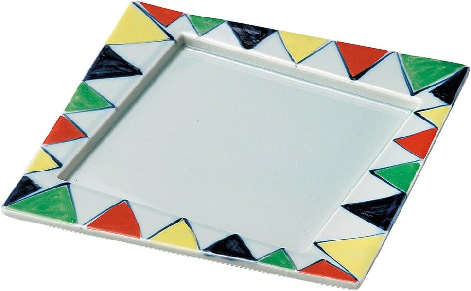Yamashita Kogei 14052610 Medium Plate, White, 7.1 x 7.1 x 0.6 inches (18 x 18 x 1.6 cm), Square Shaped Appetizer Plate with Sword Tip