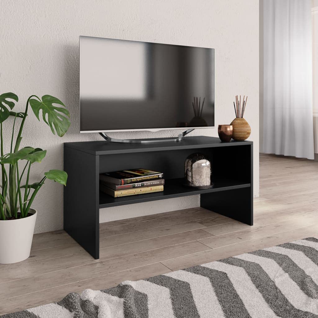 Hothingwell Szafka pod telewizor czarna 80x40x40 cm drewno inżynieryjne | Otwarta komora, stojak multimedialny i konsola do gier, łatwe czyszczenie i montaż