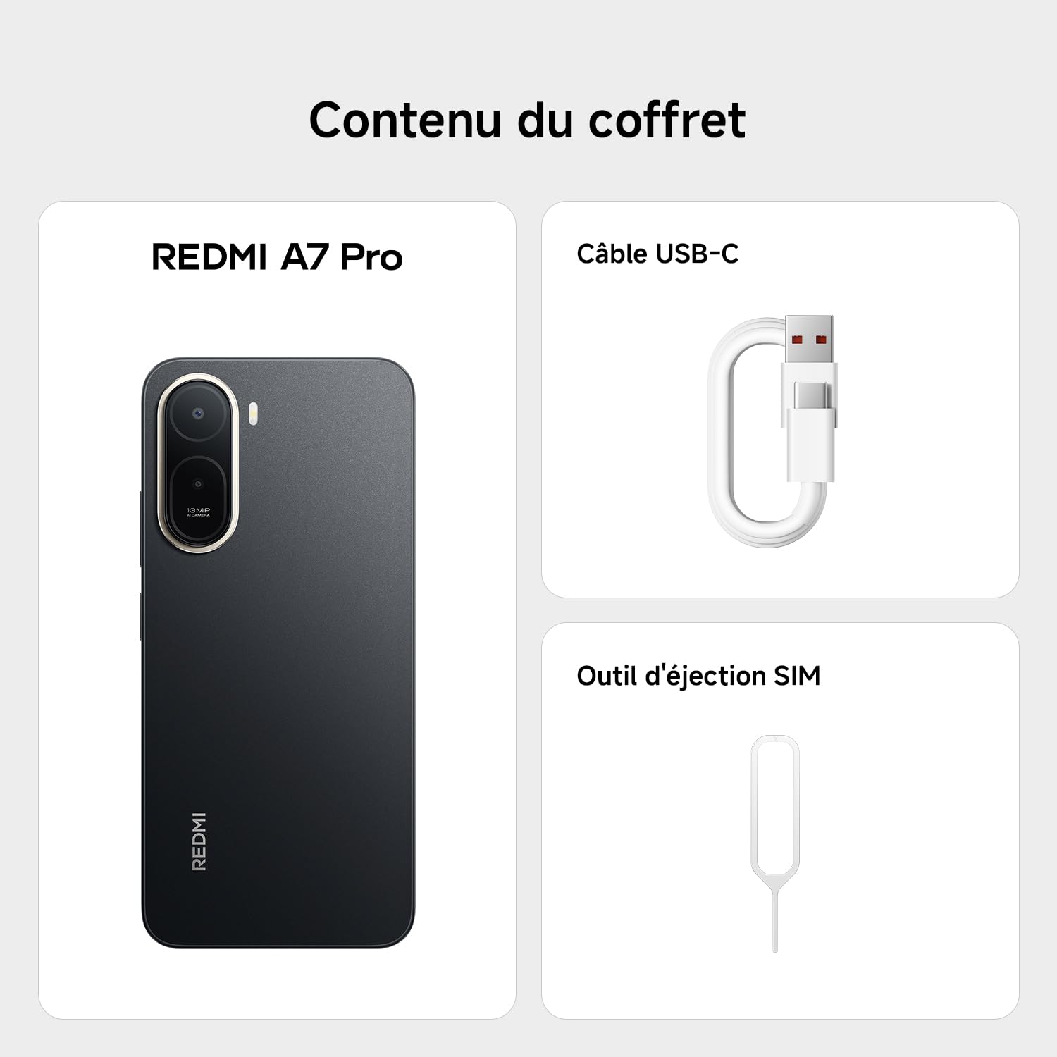 XIAOMI REDMI A7 Pro Smartphone 4+128Go Caméra IA 13Mpx - Noir | Écran 6,9 pouces, batterie 6000mAh, Octa-core, 1 an de garantie supplémentaire, chargeur non inclus