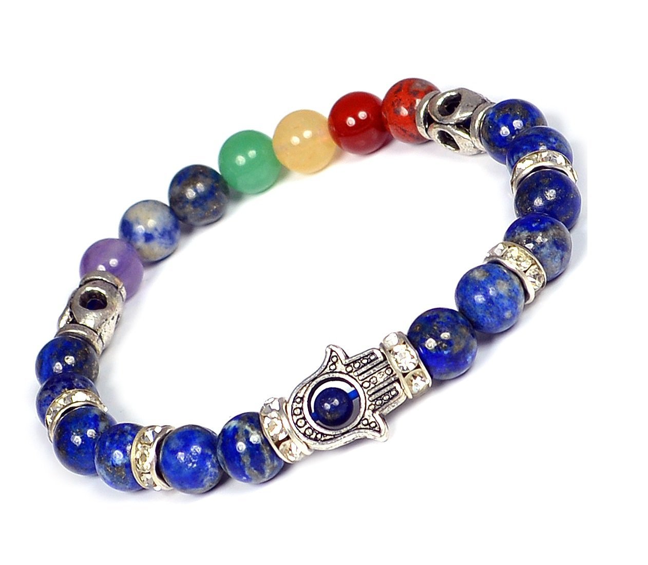 Reiki Crystal Products Lapis Lazuli 7 Chakra Bracelet Stone with Hamsa Charm Bracelet For Reiki Healing And Crystal Healing Bracelet (Color : Multi) (B07FXLR5GM) Amazon Price History, Amazon Price Tracker
