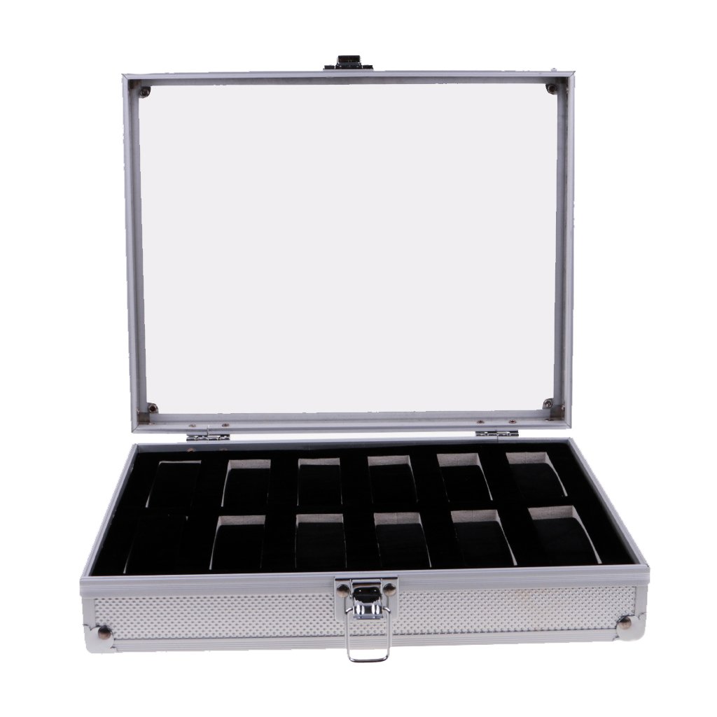 MagiDeal Unisex Watch Box Watch Case Aluminum Glass Top Jewelry Case Organizer Holder with Metal Lock and Key - silver 12 slots (B073PSM3VD) Amazon Price History, Amazon Price Tracker