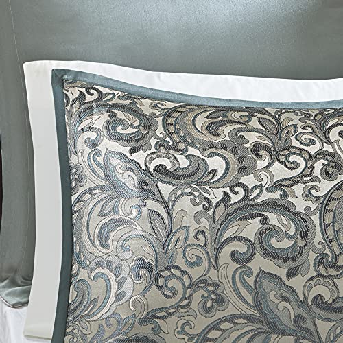 Madison Park 24 Piece Faux Silk Paisley Queen Comforter Set with Matching Curtains, Down Alternative Hypoallergenic - Teal, Queen (90 in x 90 in) - Image 3