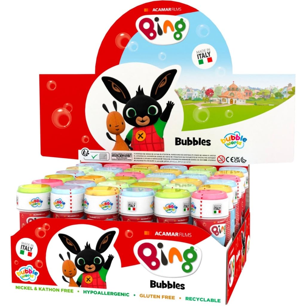 BING BOLLE DI SAPONE - Pacco da 36 flaconi da 60 ml - PARTY BOX - Multicolore - Licenza ufficiale - Giocattolo per bambini - Gioco all'aperto - A partire dai 3 anni