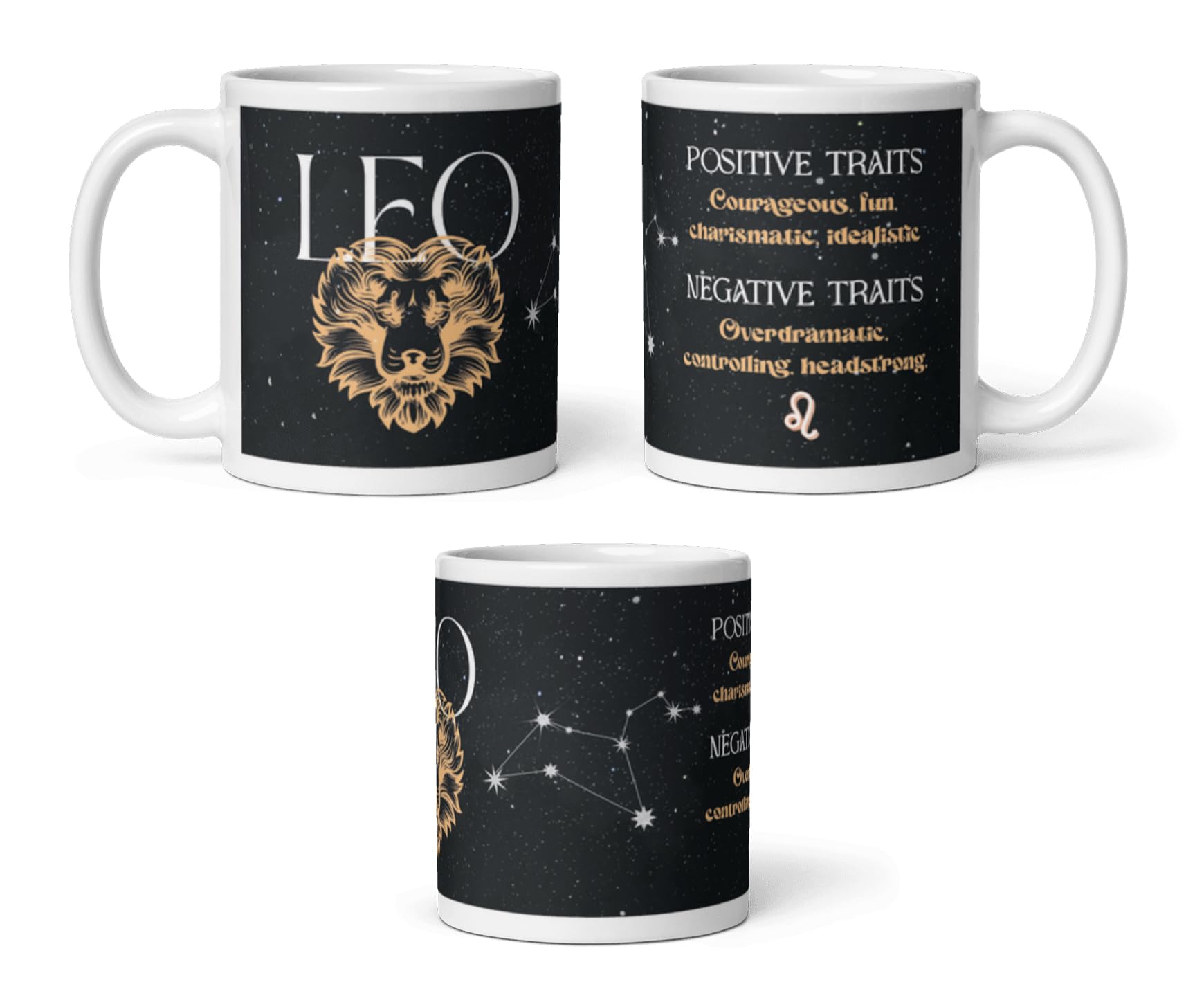DV DESIGN 1 x Leo Mug - Positive Negative Traits Zodiac Star Sign Horoscope Joke Funny Groovy Astrology Home Drinks Mugs Cup Kitchen #81887