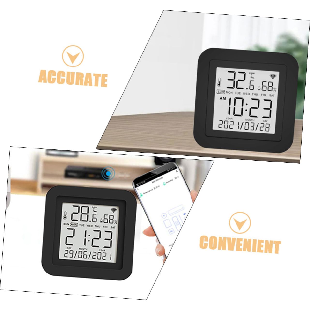 1Set Termometro Digitale Wifi con Igrometro Monitor Temperatura e Umidità per Uso Facile Installazione e Portatile Adatto per Camerette e Interni Alta