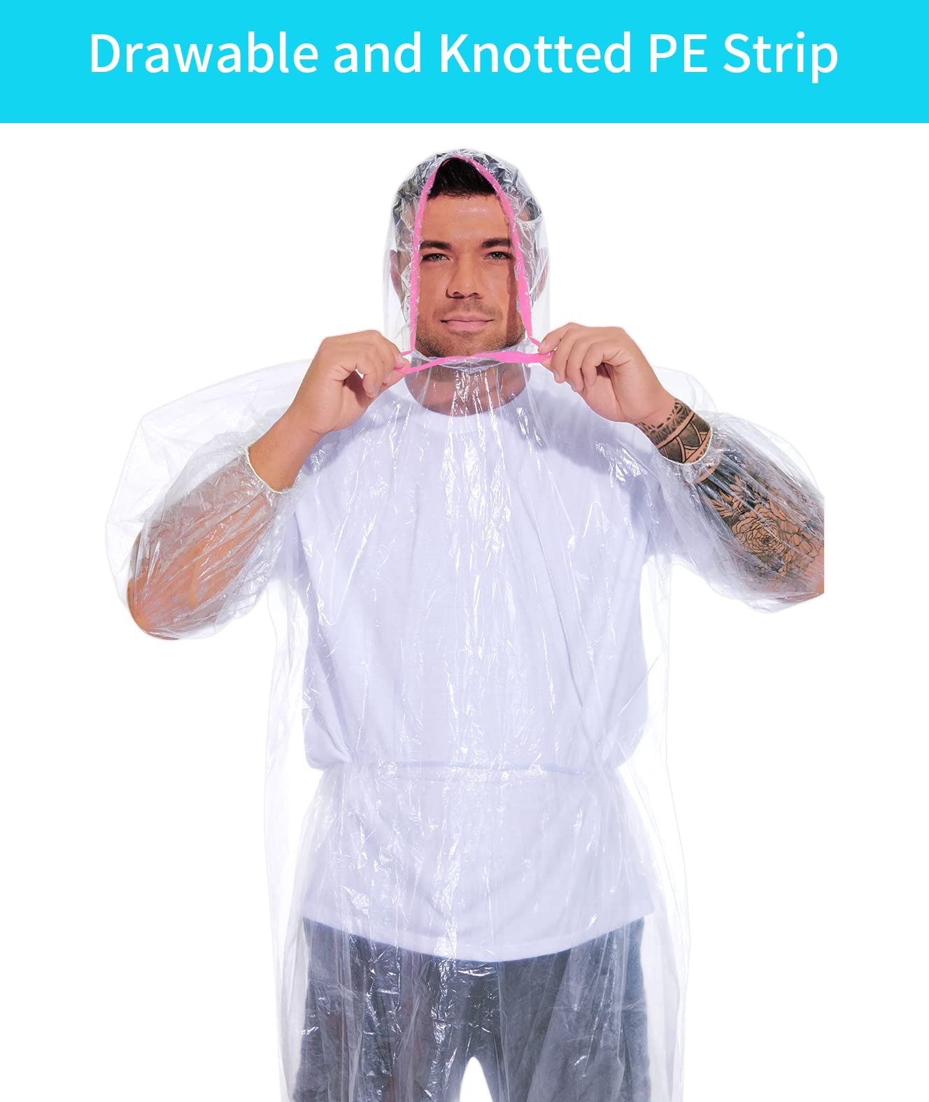 Einweg Regencape mit Kaputze, Übergröße transparent & wasserdicht für Erwachsene Regenponcho, 2 Stück Regenmäntel Regenhosen Anzug