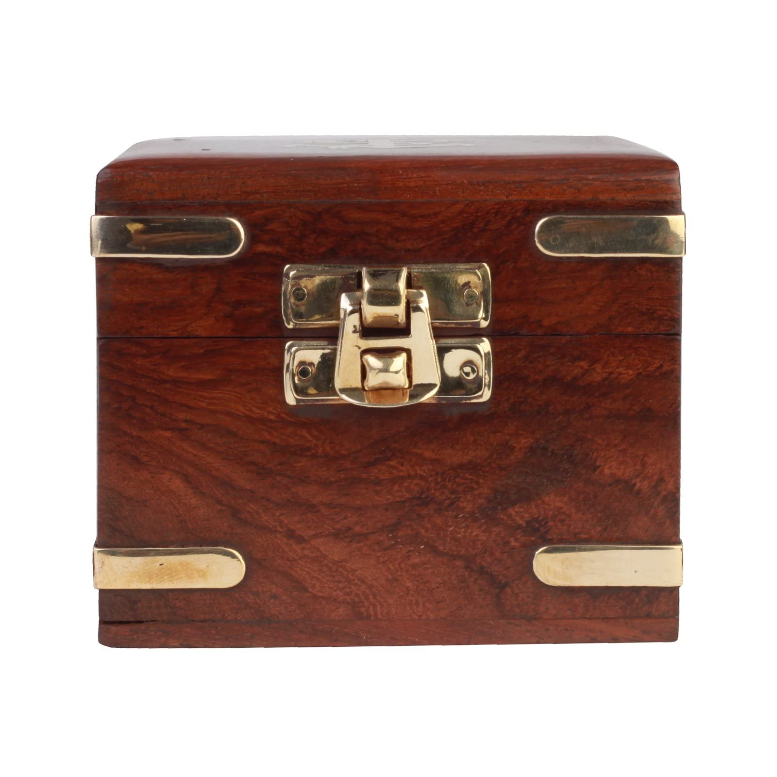 Kartique Hand Made Wooden Multi Utility Jewellery Box with Brass Strip Decoration on Corners