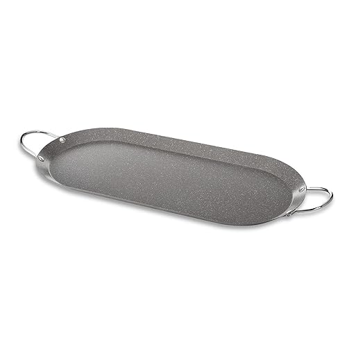 Alpine Cuisine Comal - Plancha antiadherente de 17.5 x 8 pulgadas, color gris con doble mango duradero, resistente para cocinar, calefacción uniforme