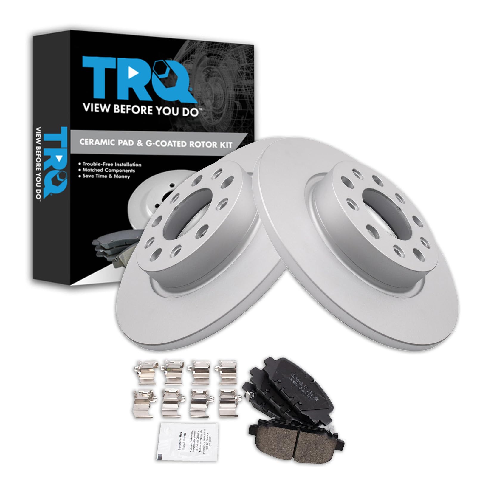 TRQ Rear Brake Pad and Rotor Set Ceramic Coated Rotors Compatible with 2018-2022 Jeep Compass
