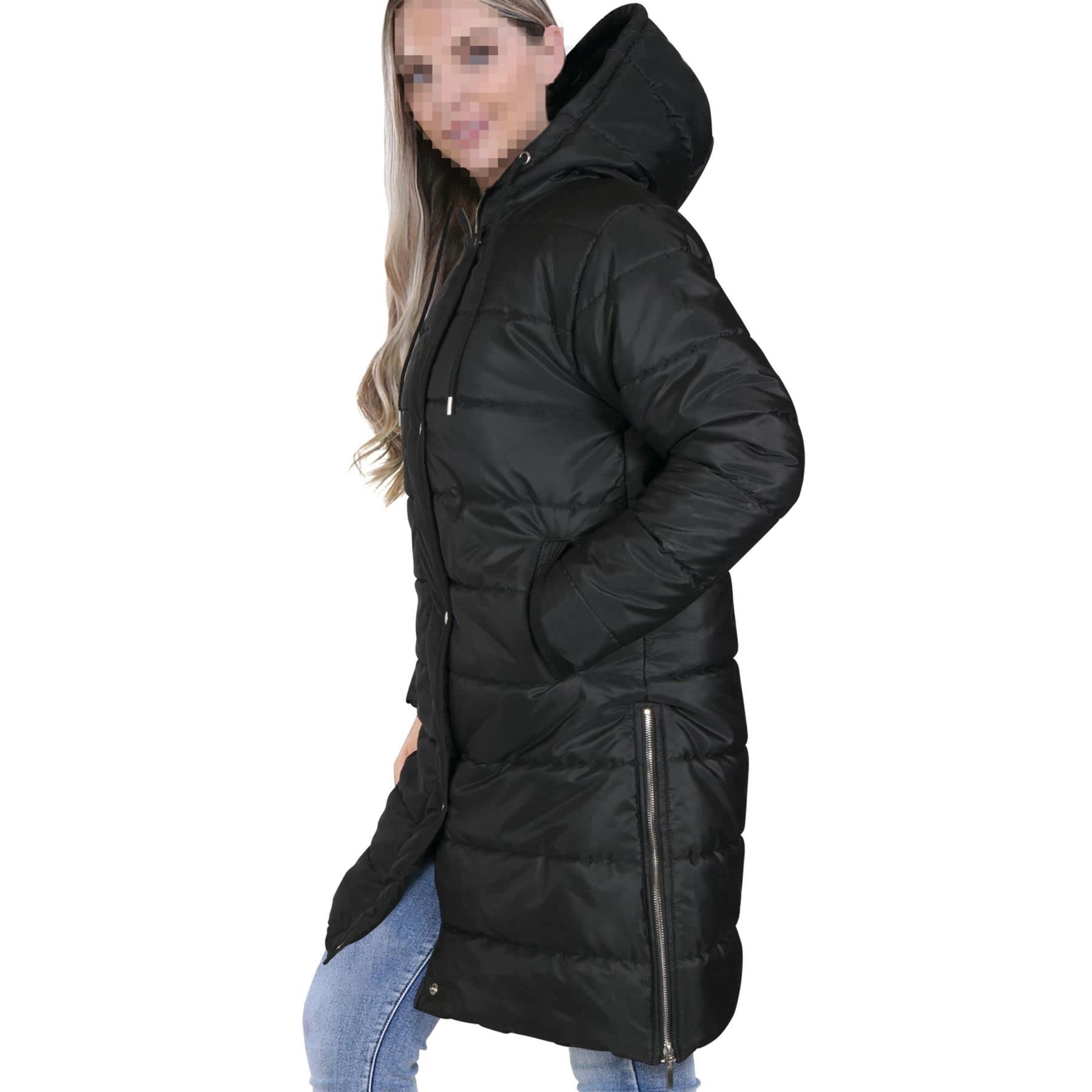 A2Z Damen Erwachsene Mädchen Lange Ärmel Jacke Schwarz Übergroß Mit Kapuze Gesteppt Gepolstert Lange Linie Weste Jacke Lang Mantel Urban Winter Wear