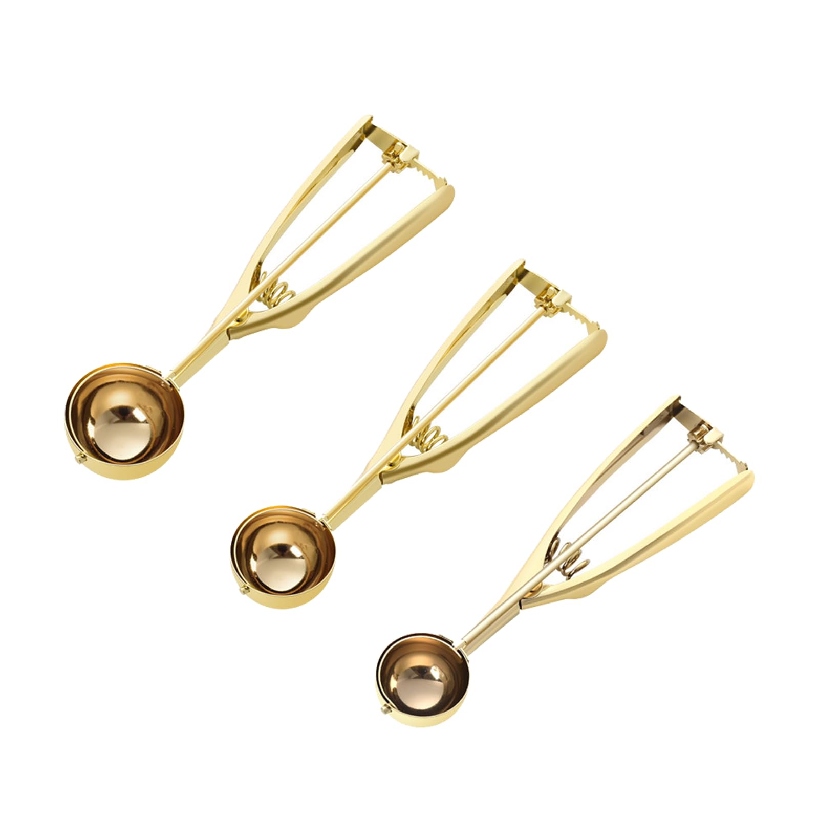 ZYHUI Ice Cream Scoop 304 Stainless Steel Cookie Scoops for Baking Melon Baller with Easy Trigger 3 Sizes (Gold, S/M/L)