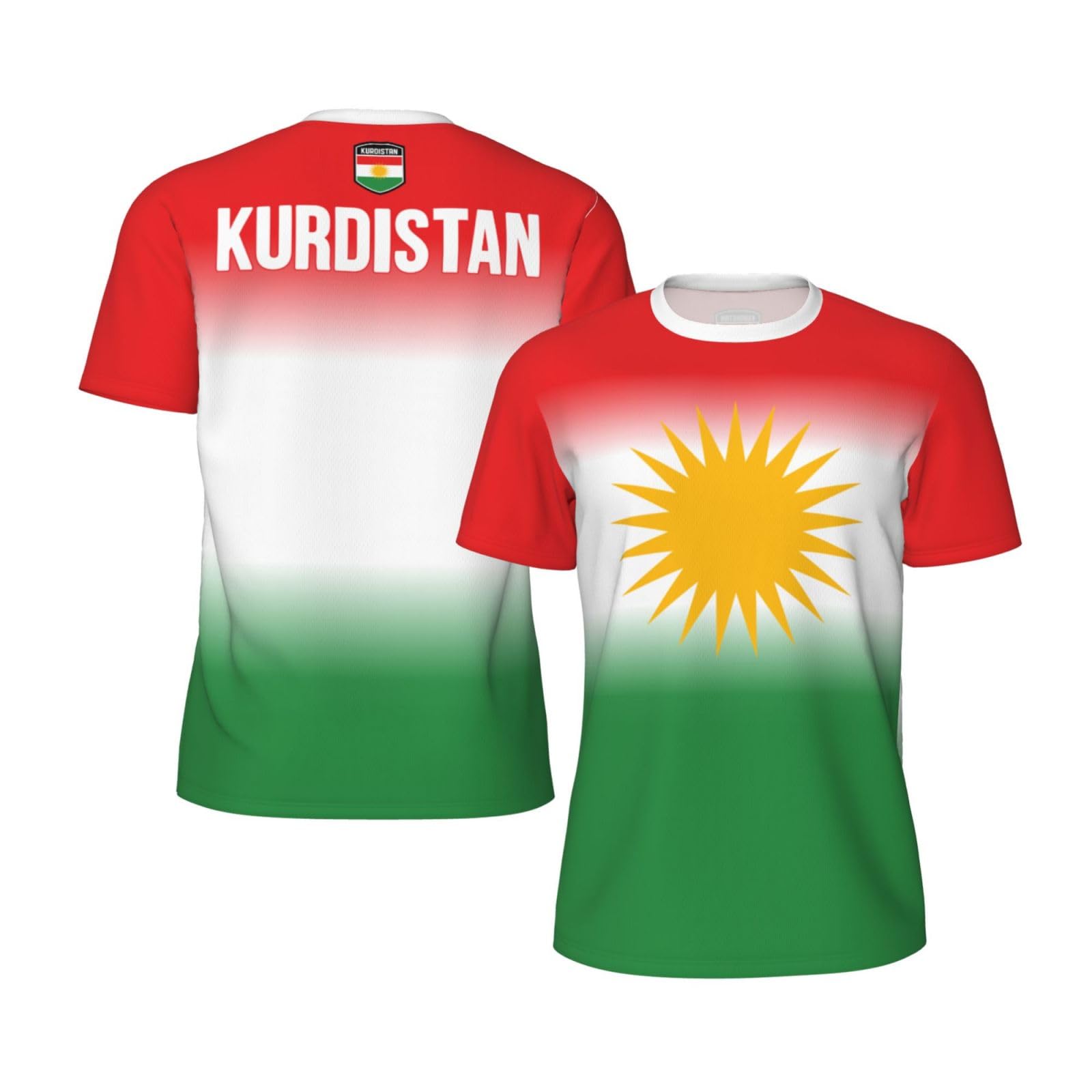 DABOYOZHZH Jersey Mesh T-Shirt Kurdistan Flag Gradient Color 3D Print for Running Cycling Soccer Fitness Sports