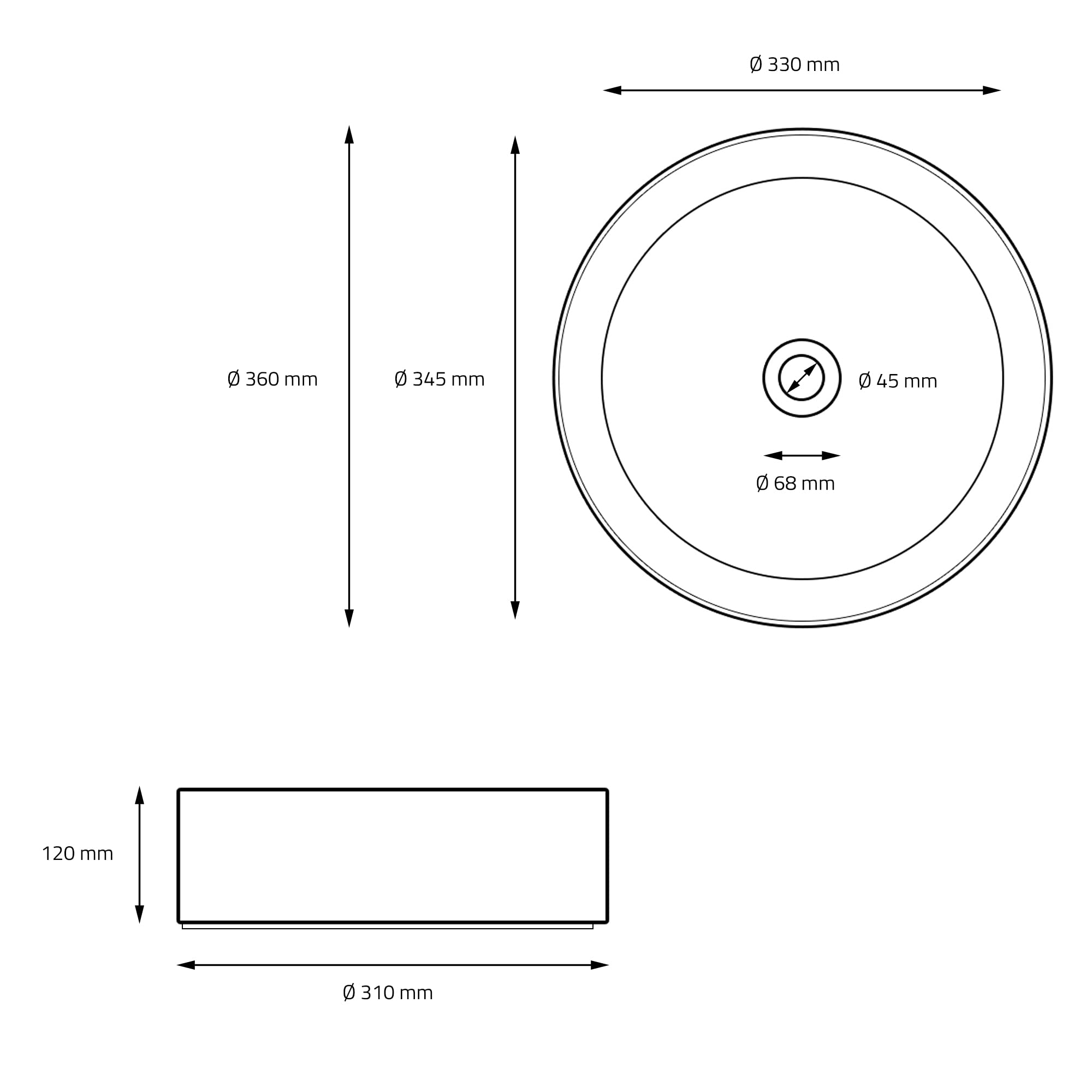 ML-Design Lavabo de Cerámica Negro Mate Redondo Ø 360 x 120 mm Con Agujero de Desagüe Lavamanos Moderno Sobre Encimera Sobremesa Pila Para Baño Aseo Fregadero Diseño Minimalista