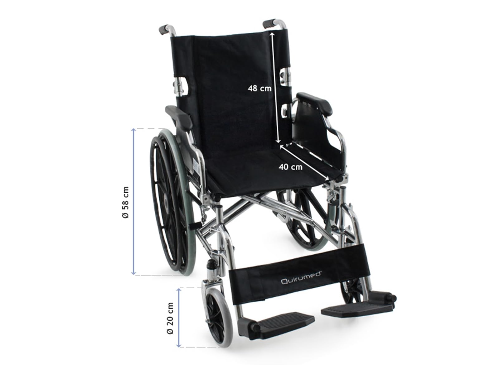 Silla de Ruedas Plegable PRO de Acero Cromado | Reposabrazos Abatibles y Reposapiés Desmontables | Respaldo Plegable | Frenos Manuales | Hasta 125 kg