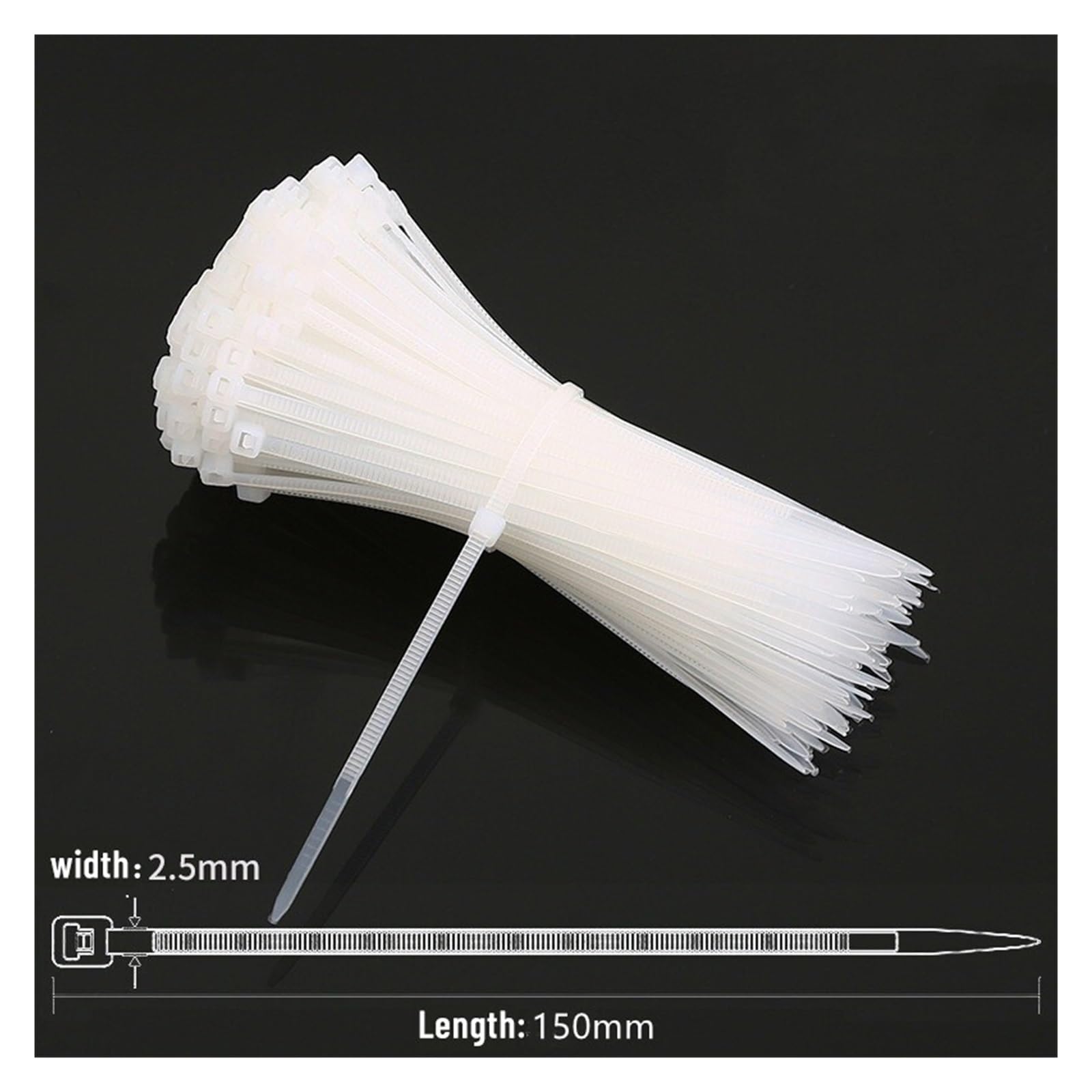 assortimento di Fascette per Cavi,Fascette per, Fascetta fermacavi in ​​Nylon di plastica autobloccante da 100 Pezzi 2,5 * 200 mm Nera SOWQWE(White,2.5x150mm)