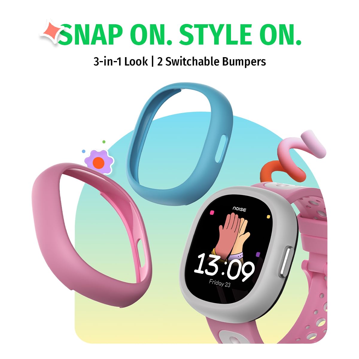 Noise Junior Champ 3 Smart Watch for Kids | 3-in-1 Look with 2 Switchable Bumpers, in-Built Learning Hub, Habit Builder, Exam & School Mode, SOS, 100+ Cloud Faces, Parental Control(Arctic Storm) — Amazon image 3